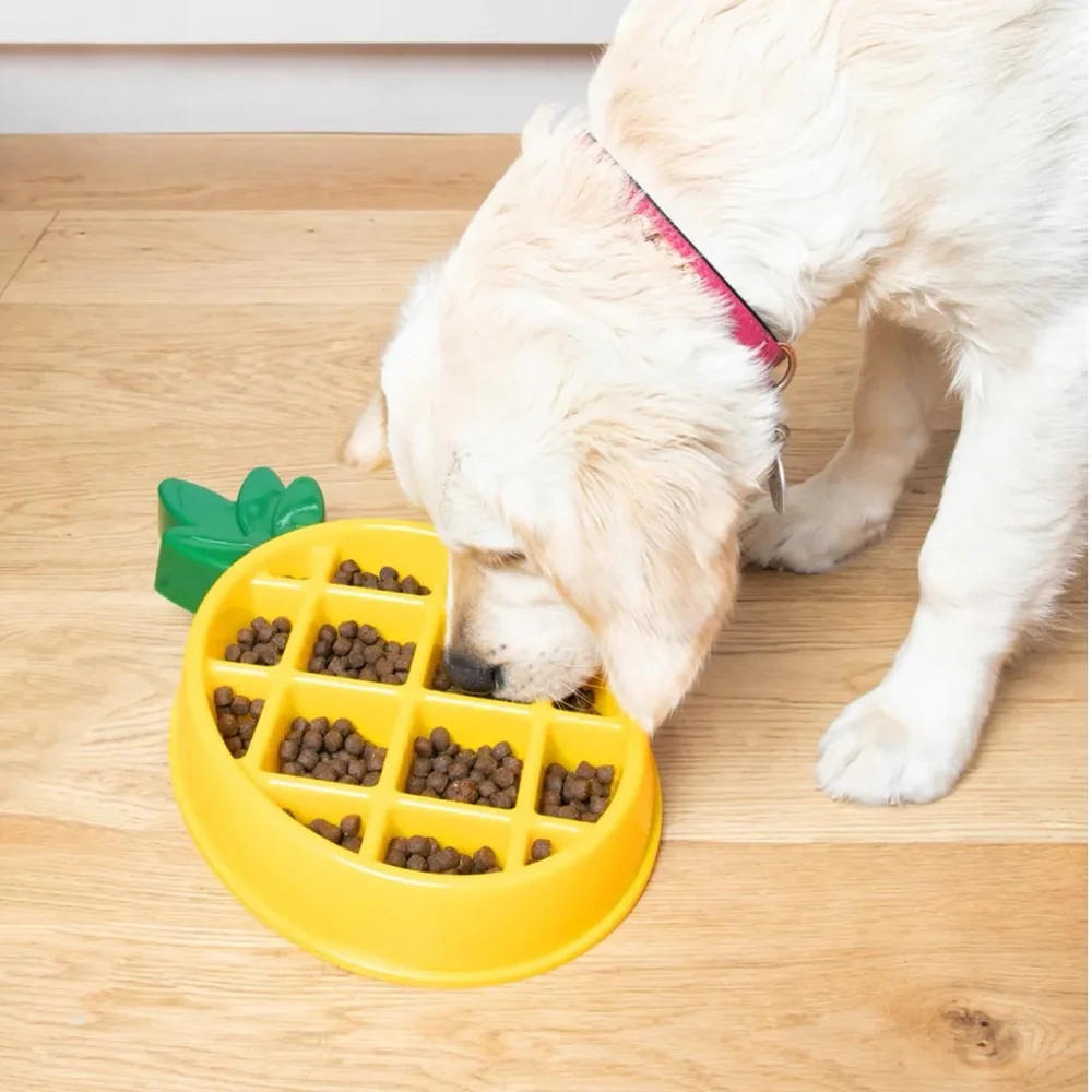 Pineapple Happy Bowl - Yellow Slow Feed Dog Bowl